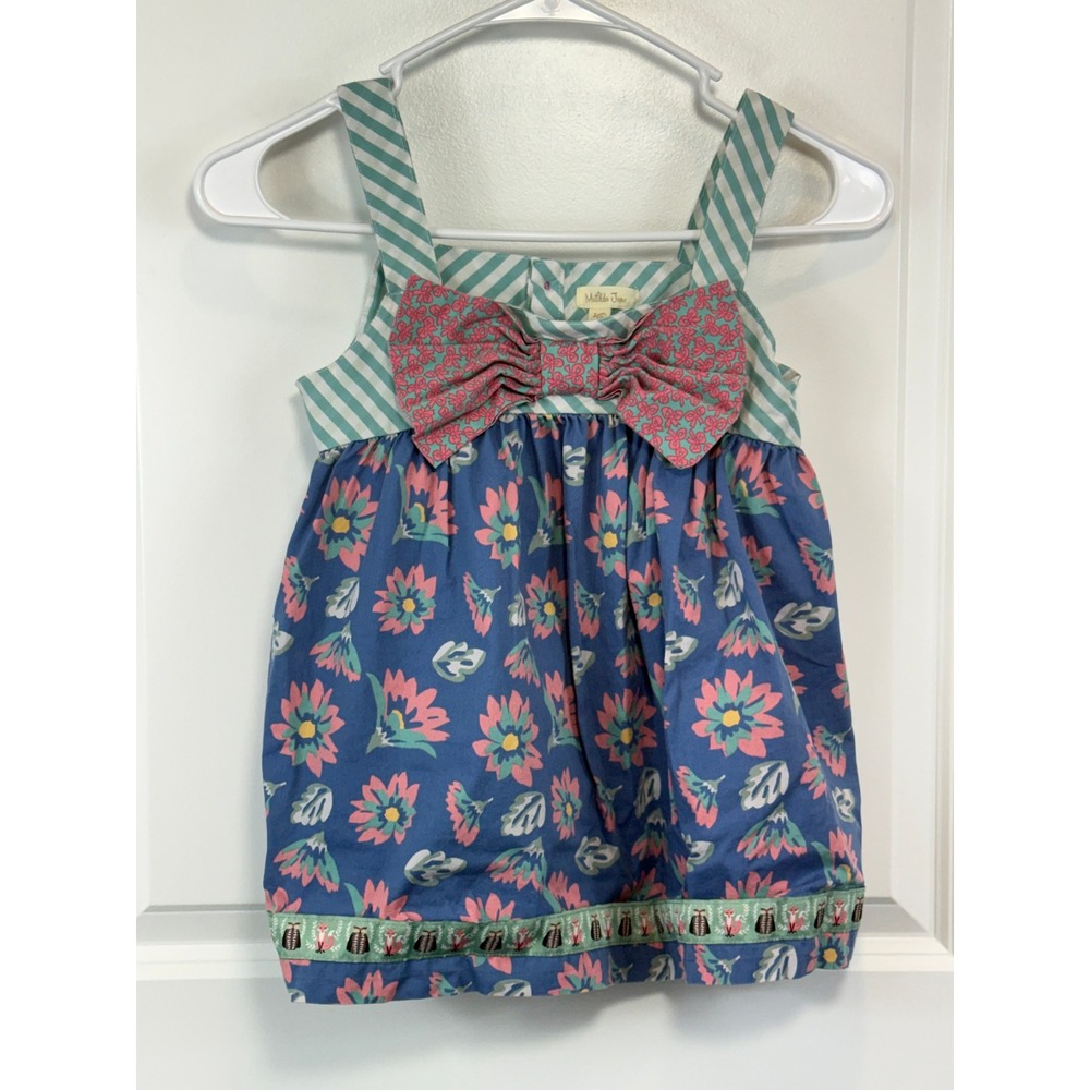 Matilda Jane Girls 10 Floral Striped Tunic Top Pink Back Bow Fox Owl Hem